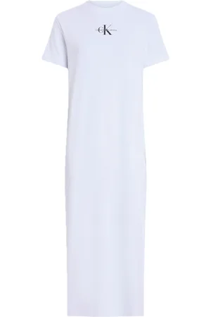 Calvin Klein Monologo Long Rib Tee Dress Maxikjole Festkjole White