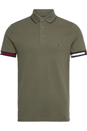 Tommy Hilfiger Flag Cuff Slim Fit Polo Tops Polos Short-sleeved Khaki Green