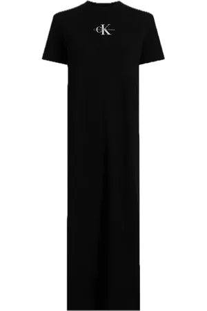 Calvin Klein Monologo Long Rib Tee Dress Maxikjole Festkjole Black