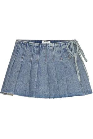 Monki Pleated Mini Denim Wrap Skirt Skirts Short Skirts Blue