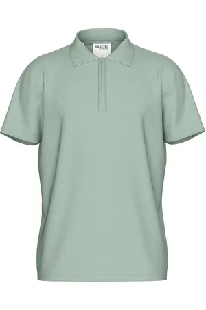 SELECTED Slhfave Zip Ss Polo Noos Tops Polos Short-sleeved Green