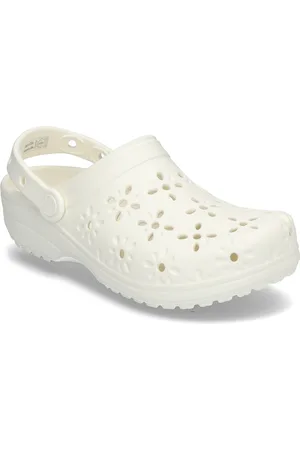 Crocs Classic Floral Cut Out Clog Shoes Mules & Slip-ins Flat Mules White