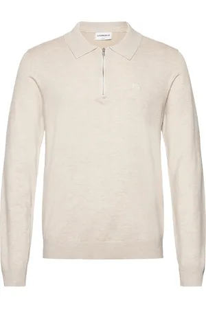 Lindbergh Ecovero L/S Zip Polo Tops Knitwear Long Sleeve Knitted Polos Cream