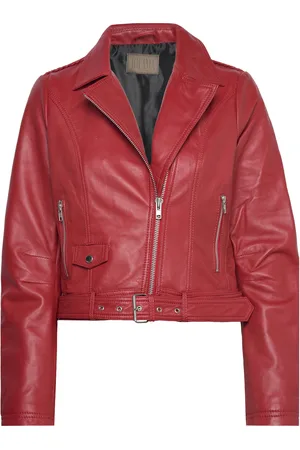 Jofama Helen Leather Biker Jacket Skinnjakke Skinnjakke Red