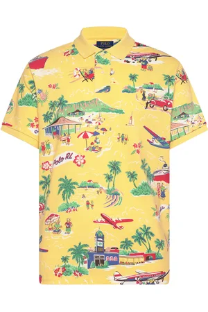 Ralph Lauren Custom Slim Polo Bear Mesh Polo Shirt Designers Polos Short-sleeved Yellow