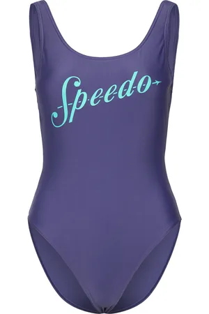 Speedo Womens Logo Deep U-Back Sport Swimsuits Blue