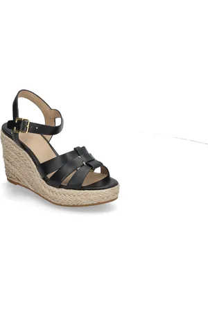 Ralph Lauren Soffia Calfskin Espadrille Sandal Med Hæl Espadrilles Black