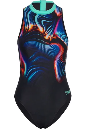 Speedo Womens Printed Hydrasuit Sport Swimsuits Black