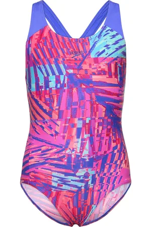 Speedo Girls Digital Allover Splashback Sport Swimsuits Blue