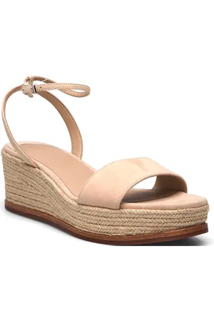 Ralph Lauren Leona Suede Espadrille Sandal Med Hæl Espadrilles Beige