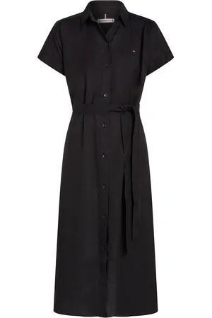 Tommy Hilfiger Ess Linen S/S Midi Shirt Dress Knelang Kjole Black