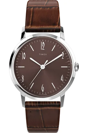 Timex Marlin Handwind 34Mm Sst Case Brown Dial Brown Leather Strap Accessories Watches Analog Watches Silver