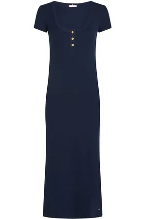 Tommy Hilfiger Slim Henley Gold Btn Dress Maxikjole Festkjole Navy
