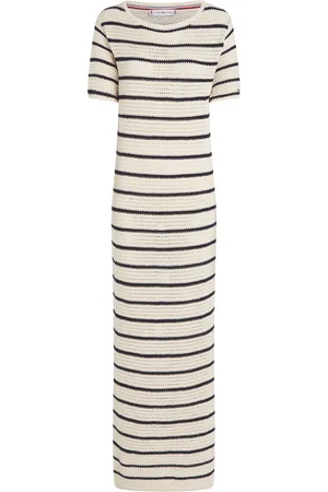 Tommy Hilfiger Pointelle Crochet Ss Swt Dress Maxikjole Festkjole White