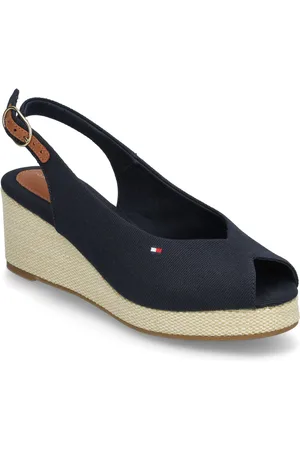 Tommy Hilfiger Flag Mid Wedge Espad Slingback Sandal Med Hæl Espadrilles Navy