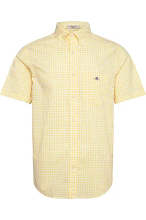 GANT Reg Poplin Gingham Ss Shirt Tops Shirts Short-sleeved Yellow