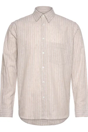 Mads Norgaard Cotton Linen Sune Stripe Shirt Tops Shirts Linen Shirts Beige