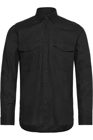 Mads Norgaard Cotton Linen Sune Officer Shirt Tops Shirts Linen Shirts Black