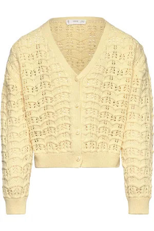MANGO Openwork Knit Cardigan Tops Knitwear Cardigans Yellow