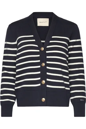 GANT Striped Cotton Cardigan Tops Knitwear Cardigans Navy
