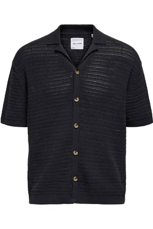 Only & Sons Onsthiago Ovz 7 Ss Resort Crochet Shirt Tops Knitwear Short Sleeve Knitted Polos Navy