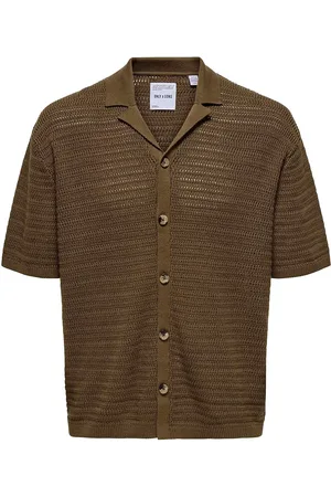 Only & Sons Onsthiago Ovz 7 Ss Resort Crochet Shirt Tops Knitwear Short Sleeve Knitted Polos Brown