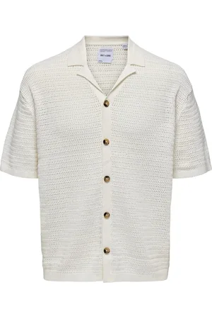 Only & Sons Onsthiago Ovz 7 Ss Resort Crochet Shirt Tops Knitwear Short Sleeve Knitted Polos White