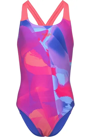 Speedo Girls Digital Allover Powerback Sport Swimsuits Blue