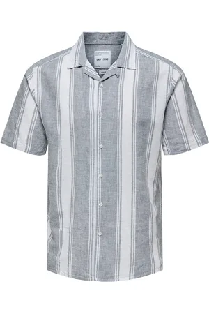 Only & Sons Onscaiden Life Stripe Linen Resort Noos Tops Shirts Short-sleeved Grey