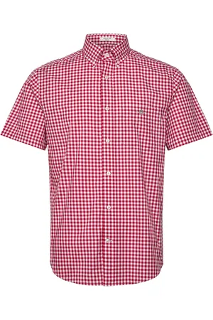 GANT Reg Poplin Gingham Ss Shirt Tops Shirts Short-sleeved Red