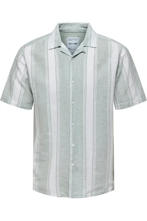 Only & Sons Onscaiden Life Stripe Linen Resort Noos Tops Shirts Short-sleeved Green