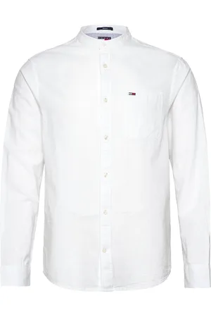 Tommy Hilfiger Tjm Linen Mix Band Collar Shirt Tops Shirts Casual Shirts White