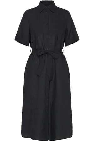 GANT Reg Linen Ss Shirt Dress Knelang Kjole Black