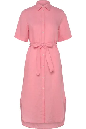 GANT Reg Linen Ss Shirt Dress Knelang Kjole Pink