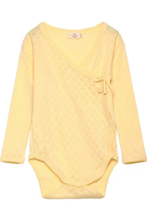 Copenhagen Colors Pointelle Heart Crossover Body Ls Bodies Wrap Bodies Yellow