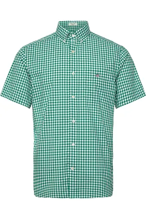 GANT Reg Poplin Gingham Ss Shirt Tops Shirts Short-sleeved Green