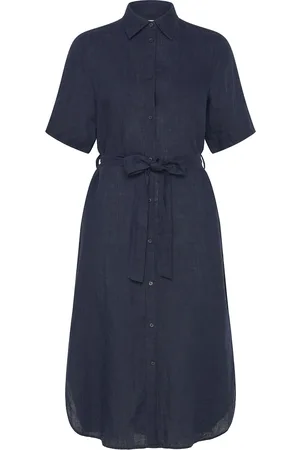 GANT Reg Linen Ss Shirt Dress Knelang Kjole Navy