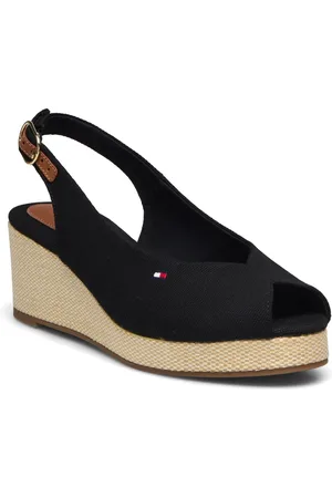 Tommy Hilfiger Flag Mid Wedge Espad Slingback Sandal Med Hæl Espadrilles Black