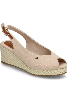 Tommy Hilfiger Flag Mid Wedge Espad Slingback Sandal Med Hæl Espadrilles Beige