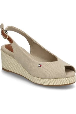 Tommy Hilfiger Flag Mid Wedge Espad Slingback Sandal Med Hæl Espadrilles Cream