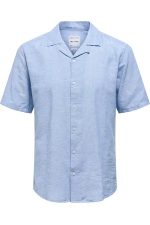 Only & Sons Onscaiden Life Ss Solid Resort Linennoos Tops Shirts Short-sleeved Blue