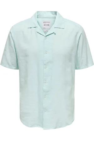 Only & Sons Onscaiden Life Ss Solid Resort Linennoos Tops Shirts Short-sleeved Blue