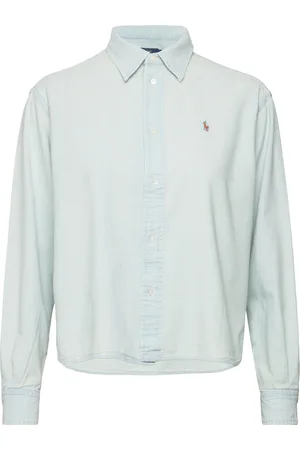 Ralph Lauren Cropped Boxy Chambray Shirt Tops Shirts Long-sleeved Blue