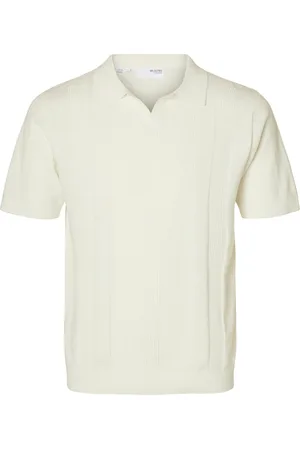 SELECTED Slhchanning Ss Knit Structure Open Polo Tops Knitwear Short Sleeve Knitted Polos Cream