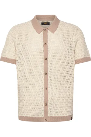 Lee Ss Button Up Sweater Polo Tops Polos Short-sleeved Cream