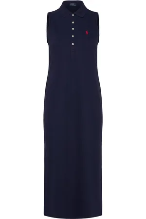 Ralph Lauren Stretch-Cotton Sleeveless Polo Dress Knelang Kjole Navy