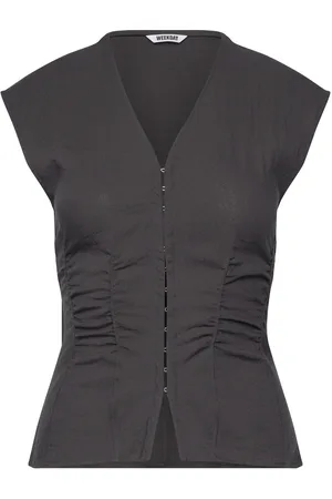 Weekday Crinkle Fitted Top Tops Blouses Sleeveless Grey