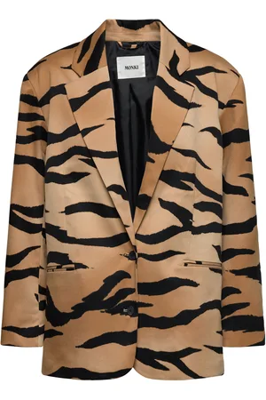 Monki Single-Breasted Over D Tiger Printed Blazer Blazers Over D Blazers Brown