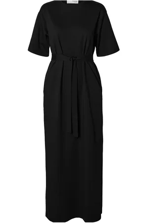 SELECTED Slfessential Ss Pocket Ankle Dress Noos Maxikjole Festkjole Black