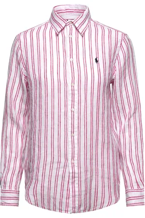 Ralph Lauren Classic Fit Striped Linen Shirt Tops Shirts Linen Shirts Red